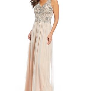 Adrianna Papell Cream and Gray Maxi Dress
